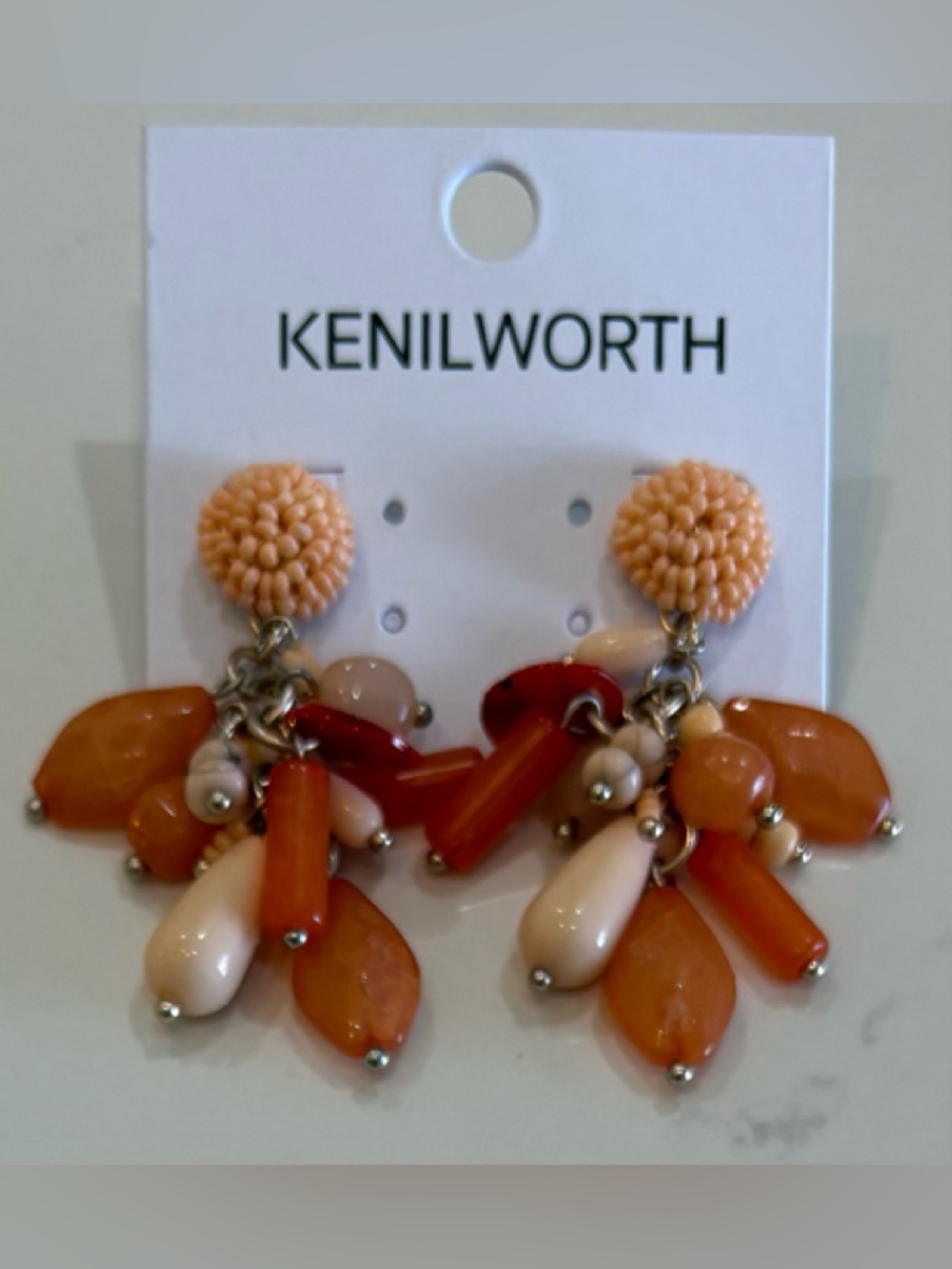 KENILWORTH BEADED CLUSTER EARRINGS SALMON, CORAL, PEACH DANGLE NEW NWT
